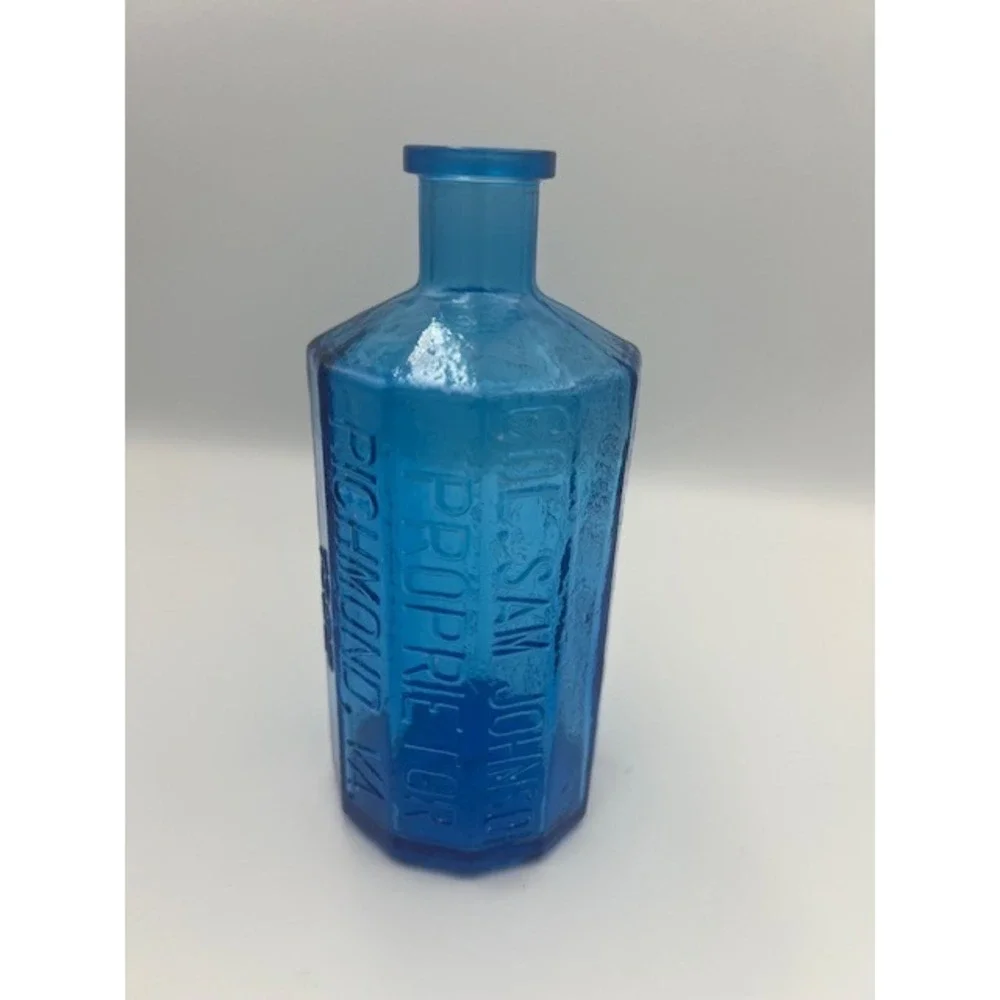 Wheaton Blue Glass A. Lancaster Indian Vegetable Jaundice Bitters Bottle 1852